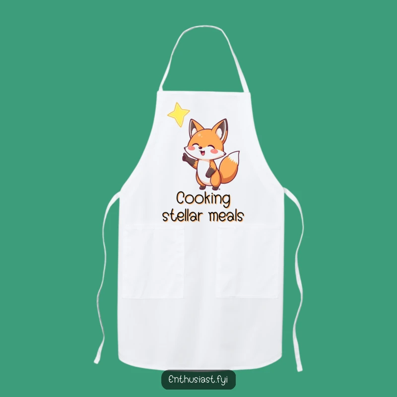 Funny Fox Star Apron: Enthusiastic Celestial Kitchen Fun Gift