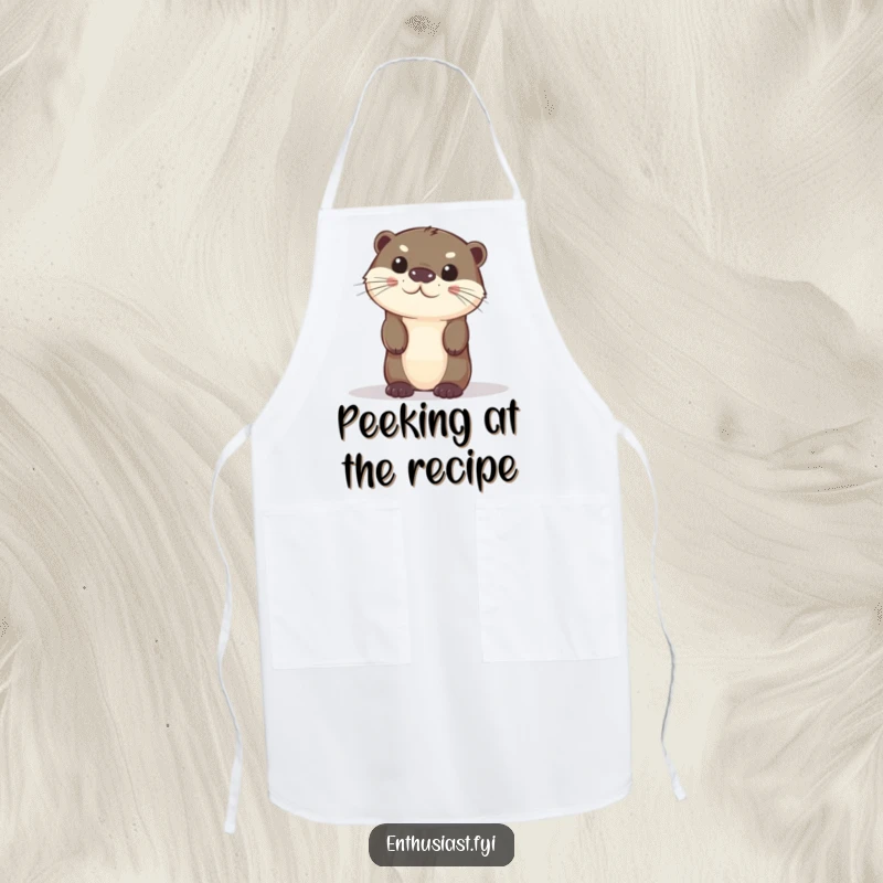Funny otter apron showcasing a curious character peeking from behind an object, adding humor to cooking.