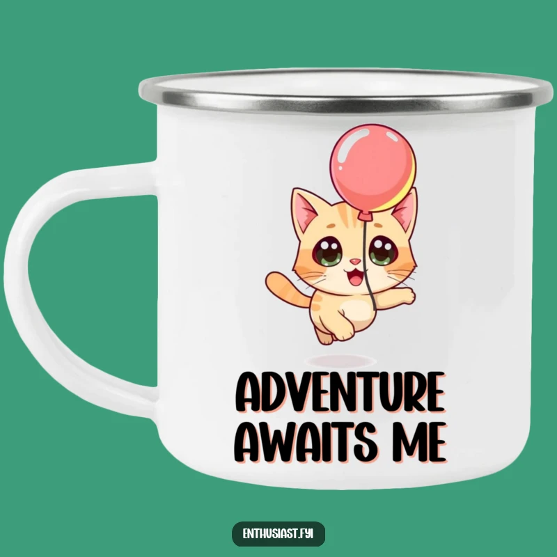 Funny Cat Balloon Camping Mug: Character's Outdoor Play, Rugged Drinkware for Cat Fans