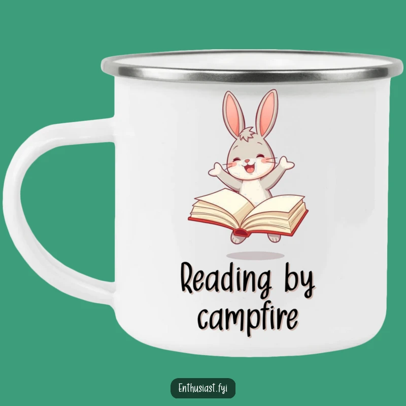 Funny Reading Bunny Camping Mug: Enjoy Books Outdoors with Joyful Charm