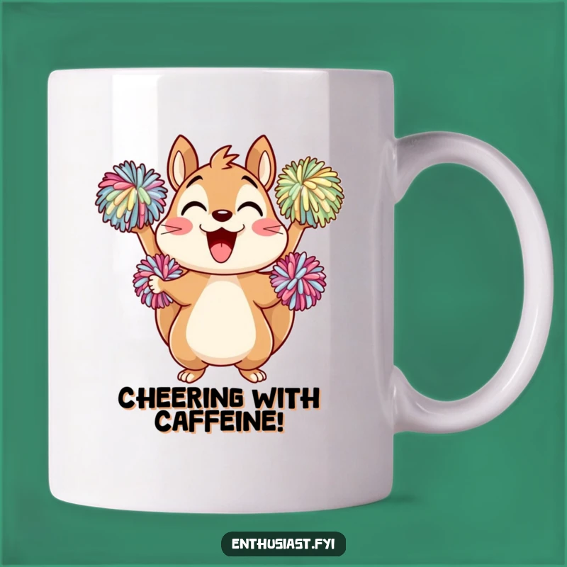 Funny Cheering Squirrel Mug: Enthusiastic Fan Design, Perfect Funny Gift for Supporters