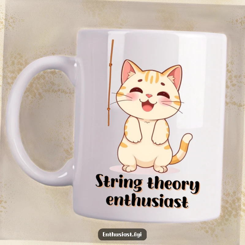Funny Mug: Cheerful cat playfully batting at a dangling string, capturing the classic feline joy of chasing toys with delight.