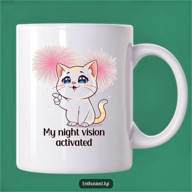 Funny Cat Fireworks Mug: Sparkling Eyes Pointing at Explosions: Perfect Gift!