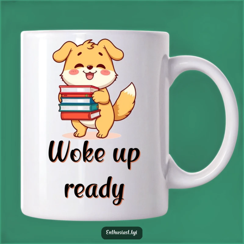 Funny Bookworm Dog Mug: Happy Reader Character Gift