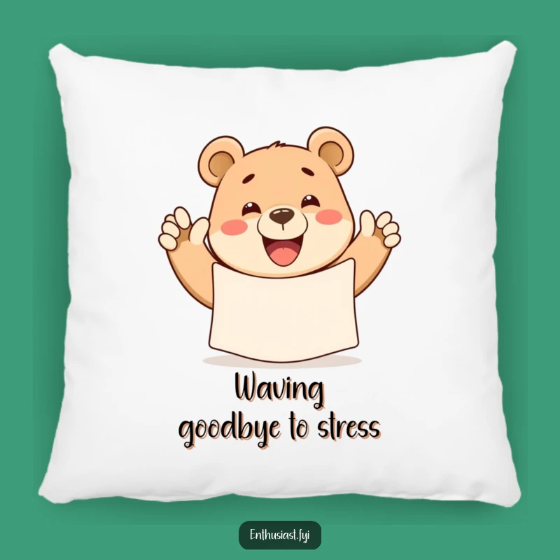Funny Bear Waving Banner Pillow - Cozy Comfort with a Cheerful Grin