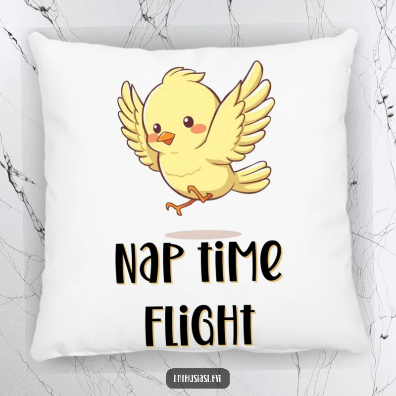 Funny Pillow featuring a lively bird character energetically flapping its wings, offering comfort and a cheerful, humorous presence.