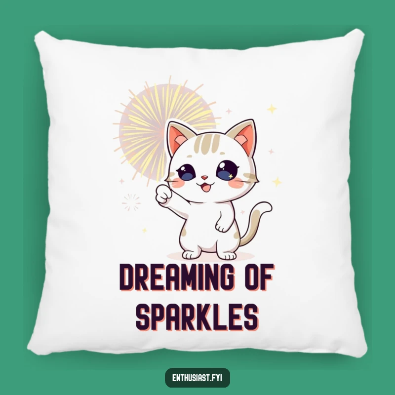 Funny Cat Fireworks Pillow: Cozy Celebration Accent, Adorable & Festive Funny Gift for Cat Fans