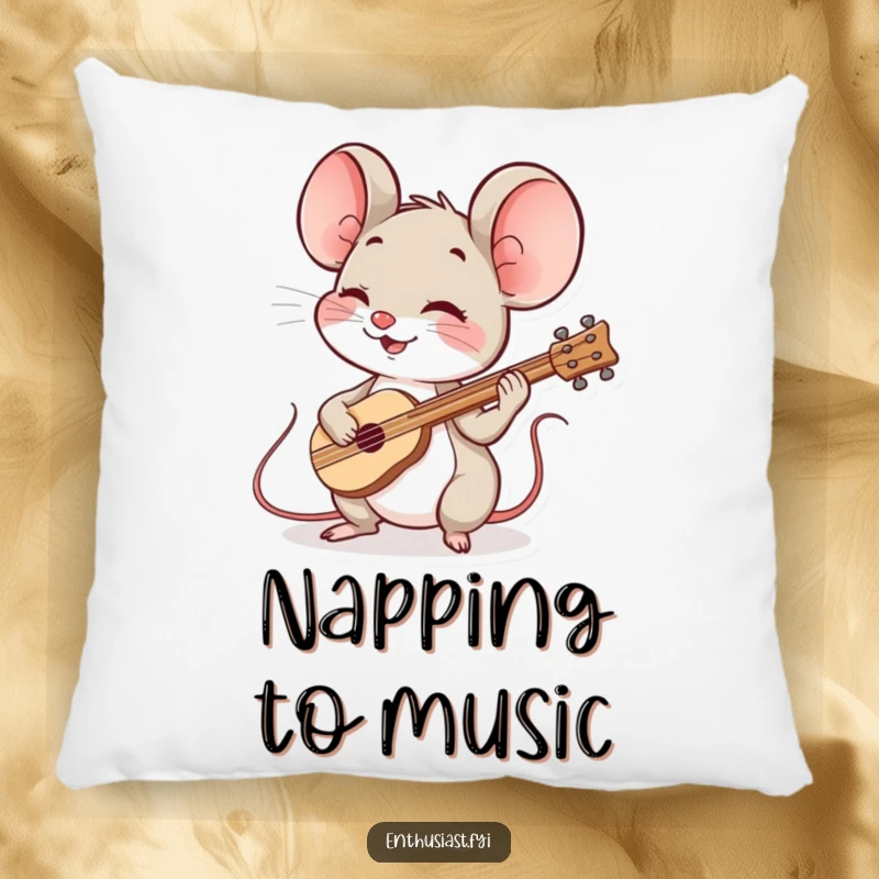 Funny mouse music pillow features a spirited mouse playing a tiny instrument, offering soft comfort with a cheerful, musical theme.
