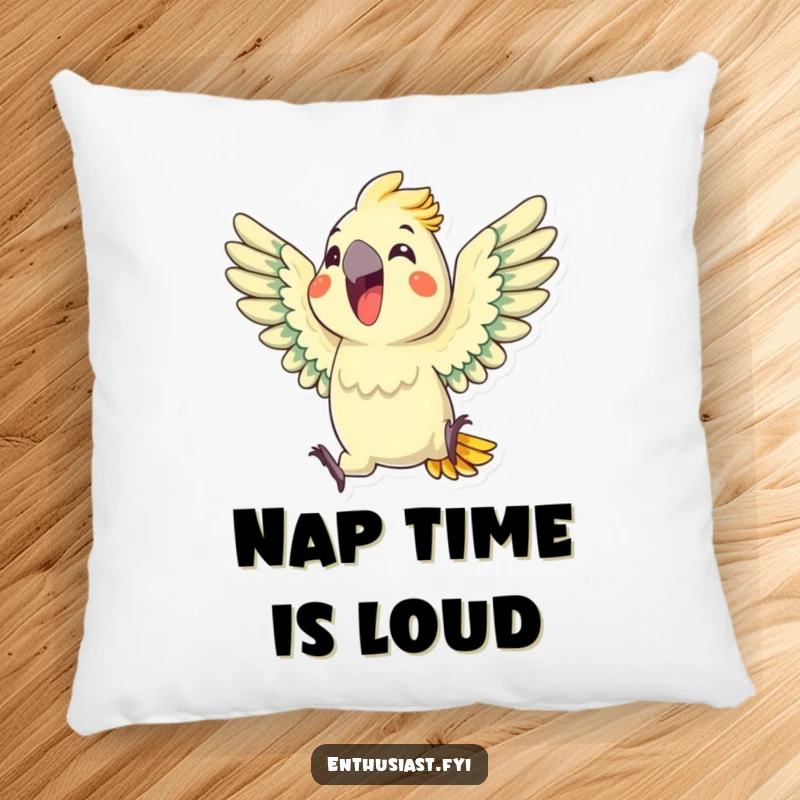 Funny Parrot Pillow: A happy parrot enthusiastically squawks with wings spread, offering tropical comfort and cheer, an excellent funny gift.