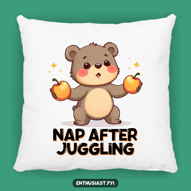 Funny Bear Cub Pillow - Juggling Apples Cushion - Adorable Funny Gift!