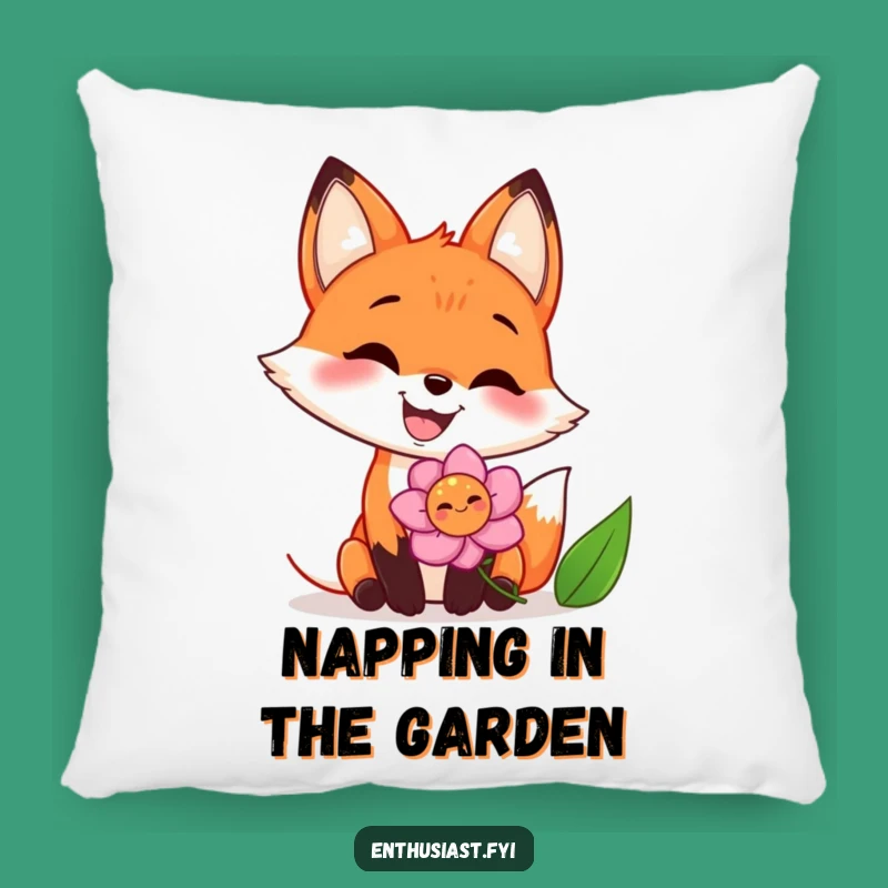 Funny Fox Flower Sniffling Pillow: Cozy Grin Cushion, Humorous Home Decor Gift
