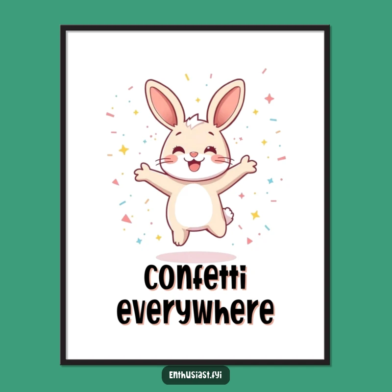 Funny Rabbit Joy Print: Playful Confetti Digital Art Gift