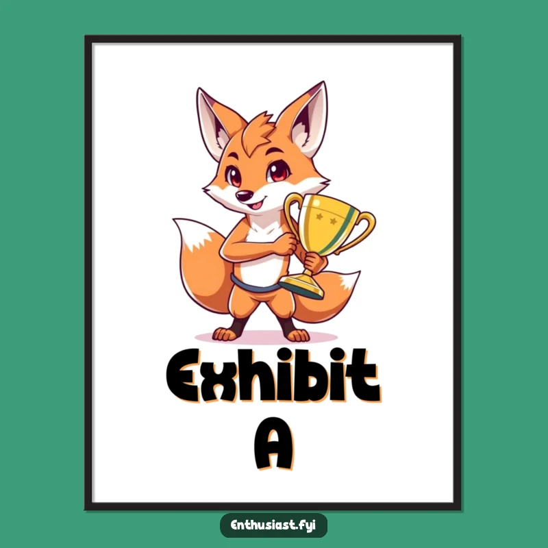 Funny Fox Victory Digital Art: Download Hilarious Trophy Pose Art for Instant Joy