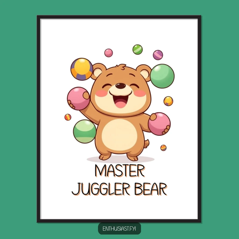 Funny Digital Art: Juggling Bear's Skill, Hilarious Printable Decor