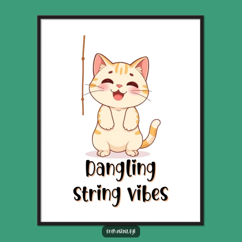 Funny Digital Art: Playful Cat Batting String, Perfect Funny Gift Print