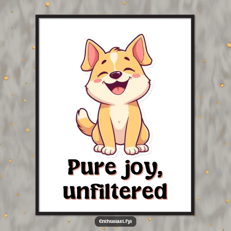 Funny dog digital art print of a character barking happily with tail wagging, offering instant vibrant decor.