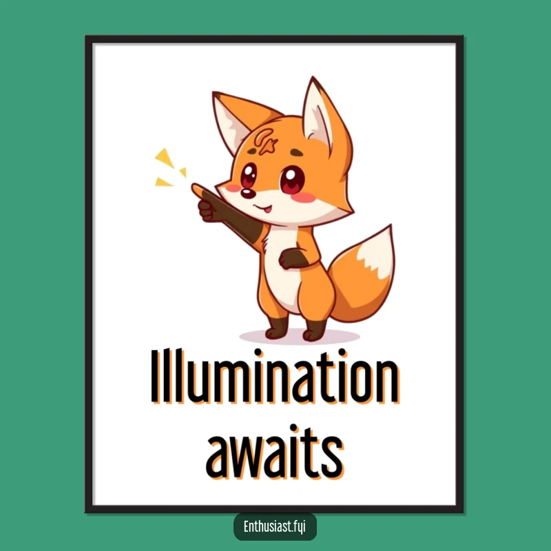 Funny Fox Sign Print: Curious Character Pointing Digital Art Gift