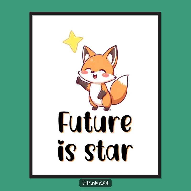 Funny Fox Star Digital Art Print: Enthusiastic Celestial Decor Gift
