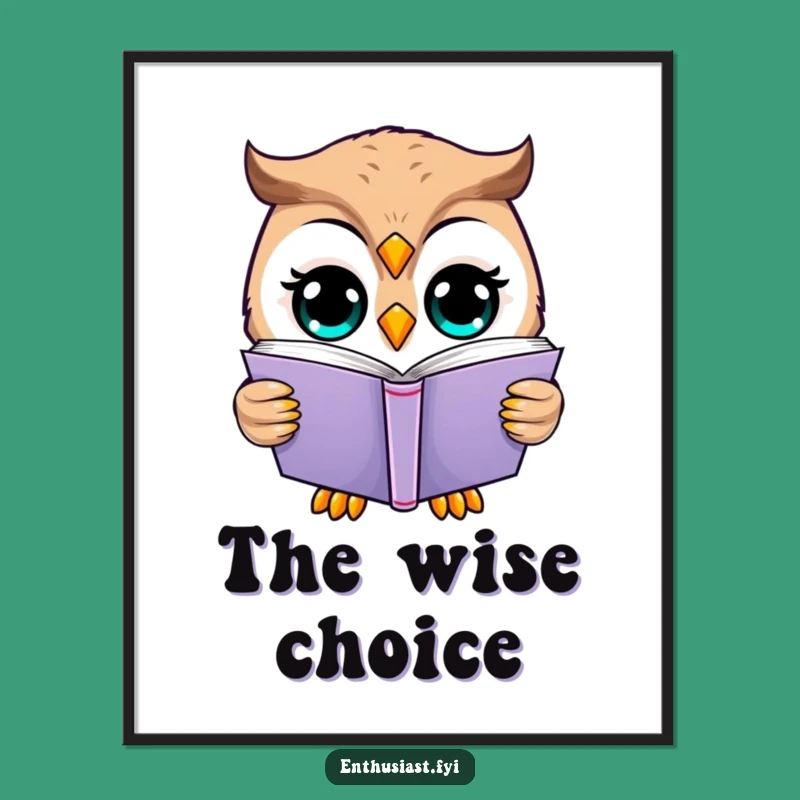Funny Happy Owl Reading Digital Art: Instant Wisdom Decor