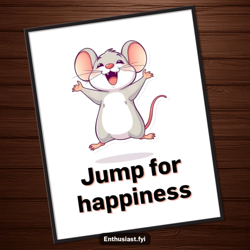 Funny mouse digital art print of a delighted character jumping enthusiastically, radiating pure joy.