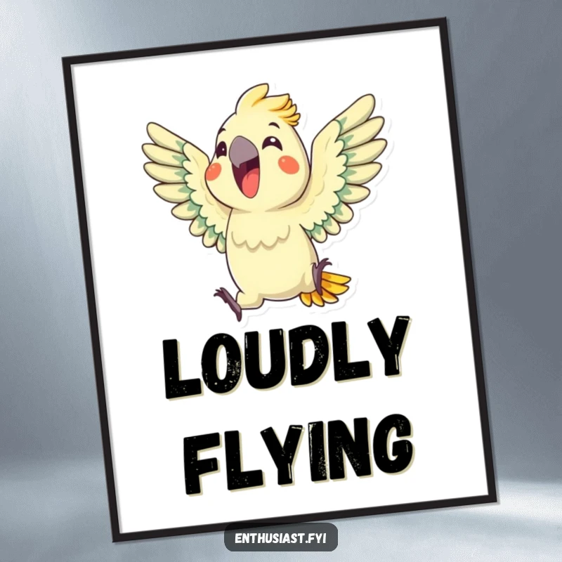 Funny Parrot Digital Art Print: An enthusiastic parrot squawks with wings outstretched, lively tropical artwork for instant decor, a fun funny gift.