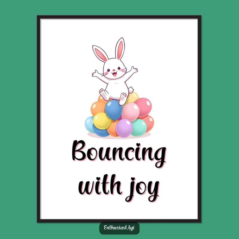 Funny Rabbit Balloon Leap Digital Art Print: Joyful Decor for Your Walls