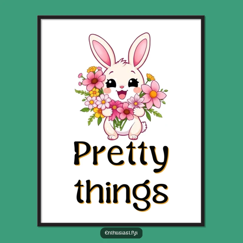 Funny Rabbit Bloom Digital Art: Download Cheerful Flower-Holding Bunny Art Instantly