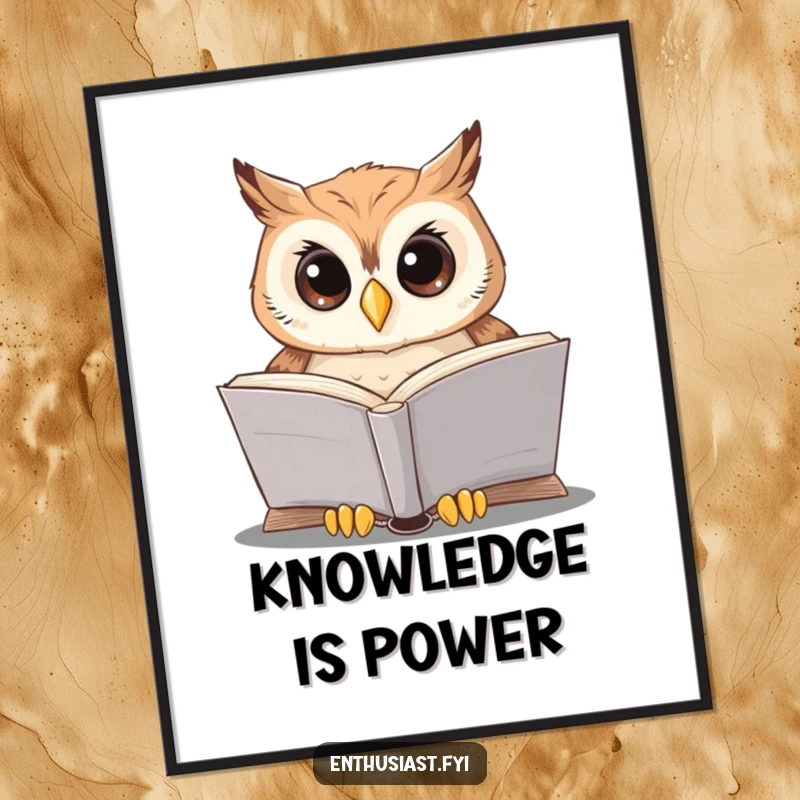 Funny owl reading digital art print shows a focused owl reading, bringing wisdom and charm to any digital display or print.