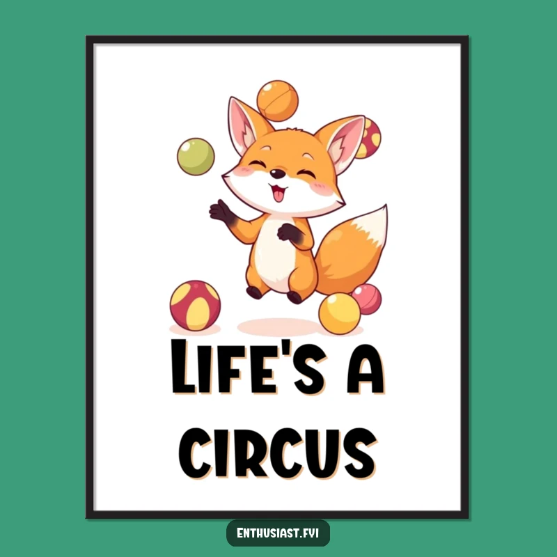 Funny Fox Juggling Digital Art Print: Instant Joy for Your Walls