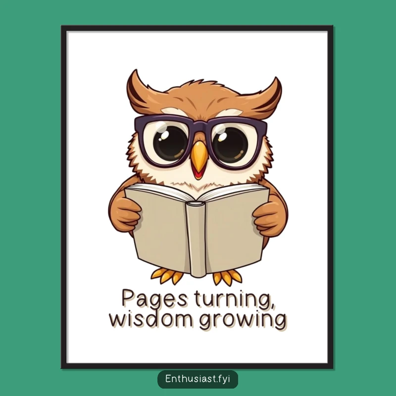Funny Digital Art: Wise Owl Reader, Perfect Funny Gift Print