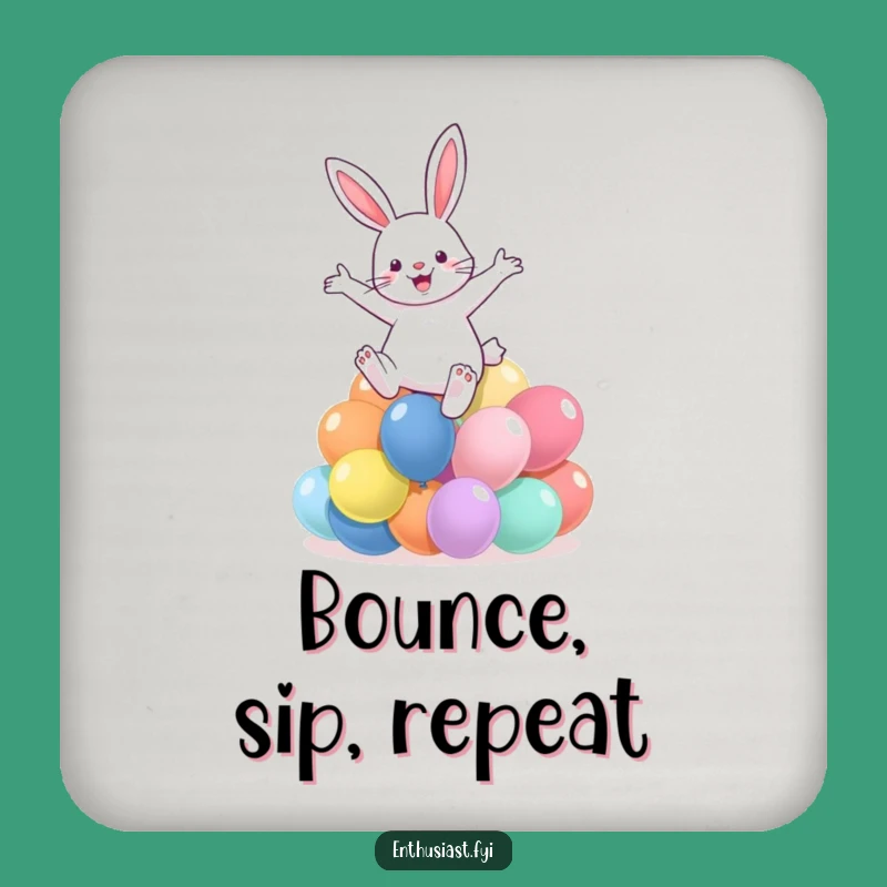 Funny Rabbit Balloon Leap Drink Coaster: Protect Surfaces With Festive Charm