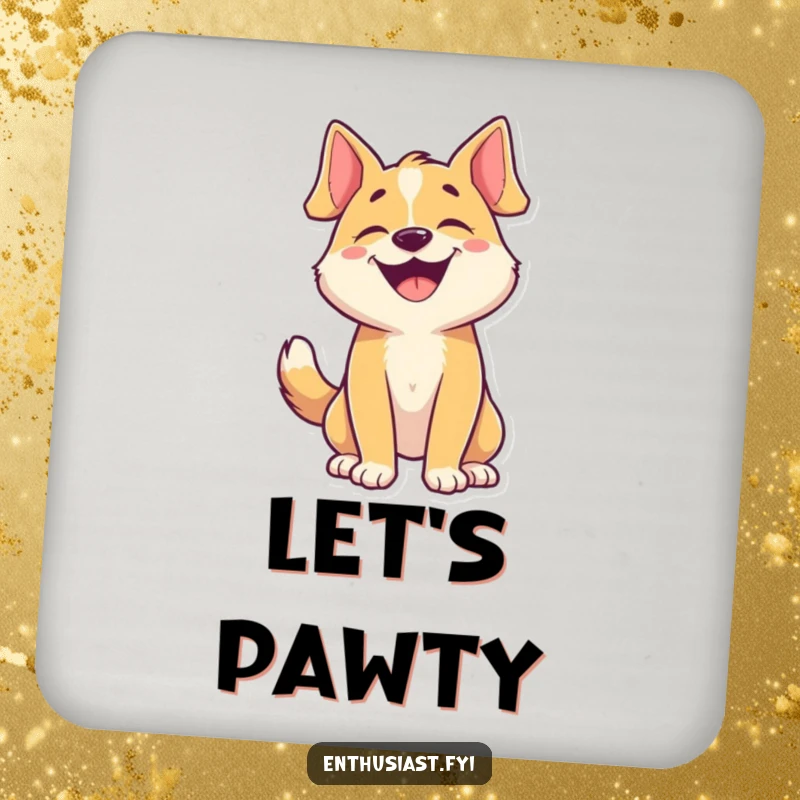 Funny dog drink coasters showcasing a character barking happily with tail wagging, adding canine humor to tabletops.