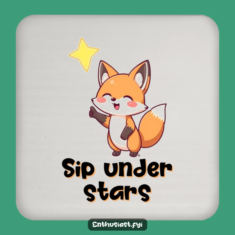 Funny Fox Star Drink Coaster: Enthusiastic Celestial Protection Gift