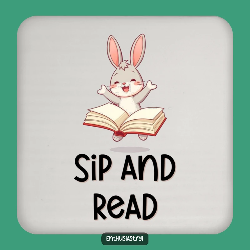 Funny Reading Bunny Coaster Set: Protect Surfaces with Literary Charm