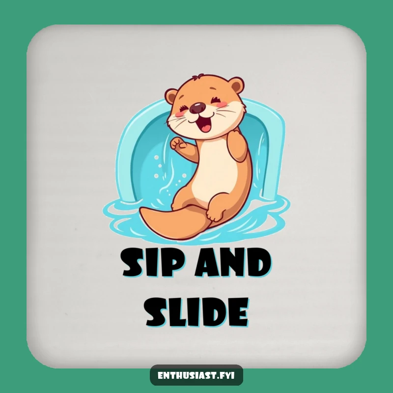 Funny Otter Slide Drink Coaster: Enthusiastic Water Protection Gift