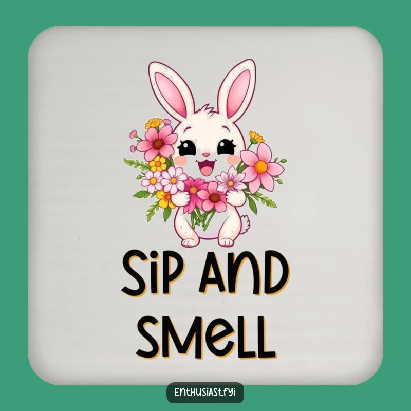 Funny Rabbit Flower Coaster Set: Protect Your Surfaces with Cheerful Floral Style