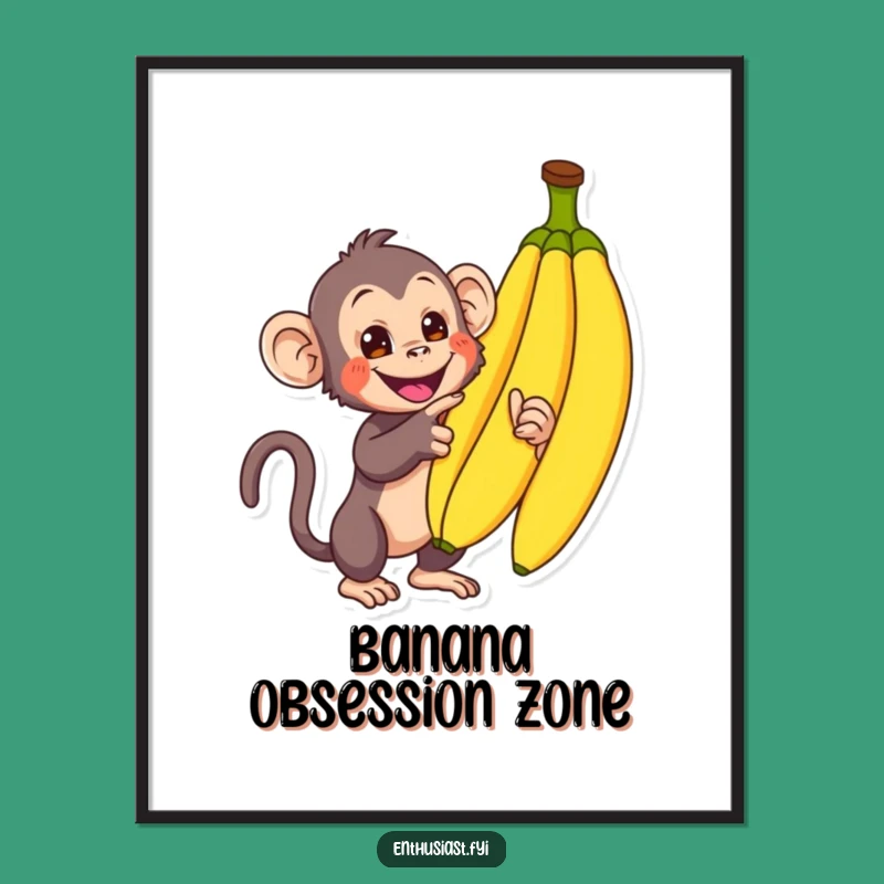 Funny Monkey Banana Poster: Enthusiastic Primate Wall Art Gift