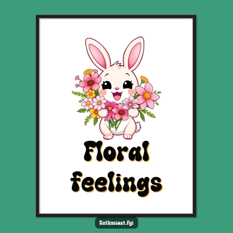Funny Rabbit Flower Art Poster: Add Cheerful Blooms and Delightful Smiles to Your Walls