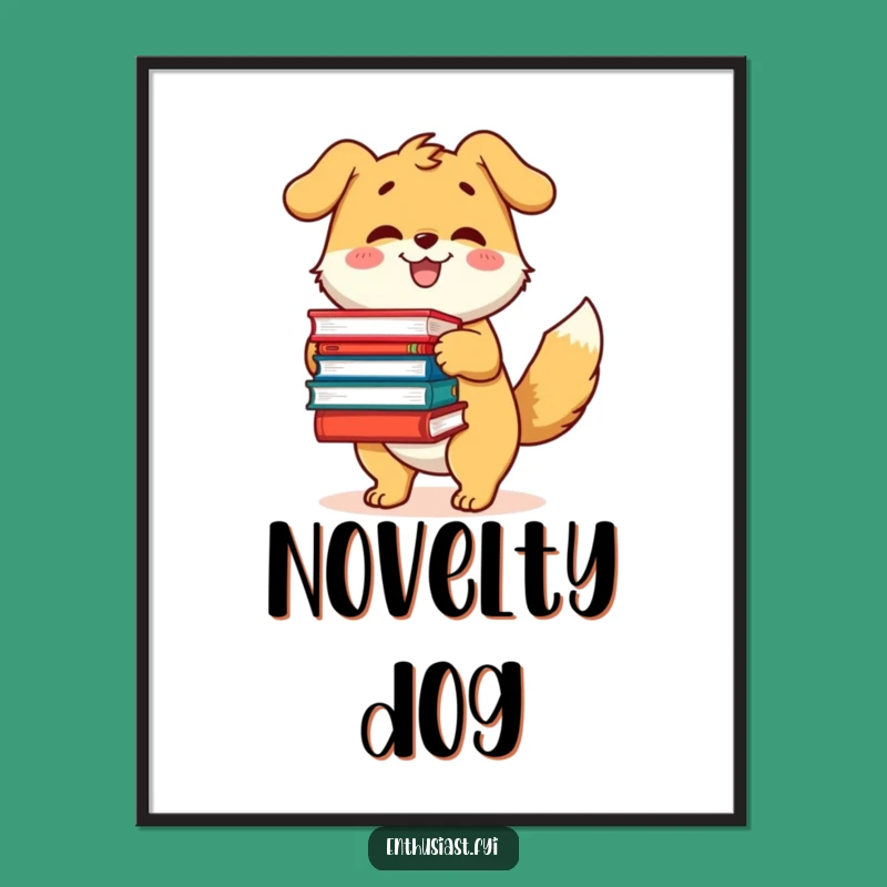 Funny Bookworm Dog Poster: Happy Reader Character Art