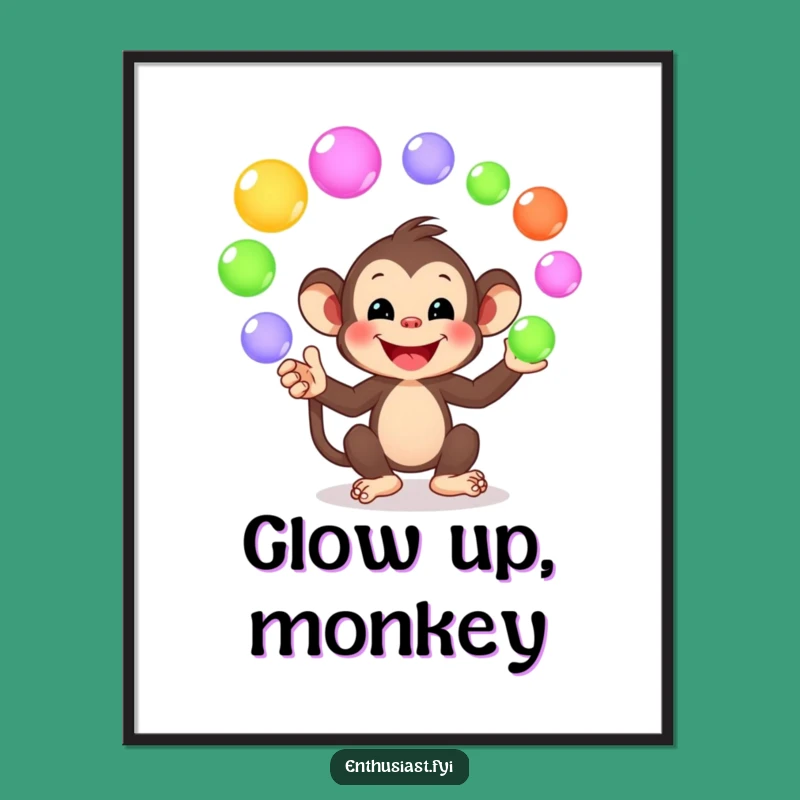 Funny Monkey Juggling Poster - Playful Art Print for Vibrant Spaces