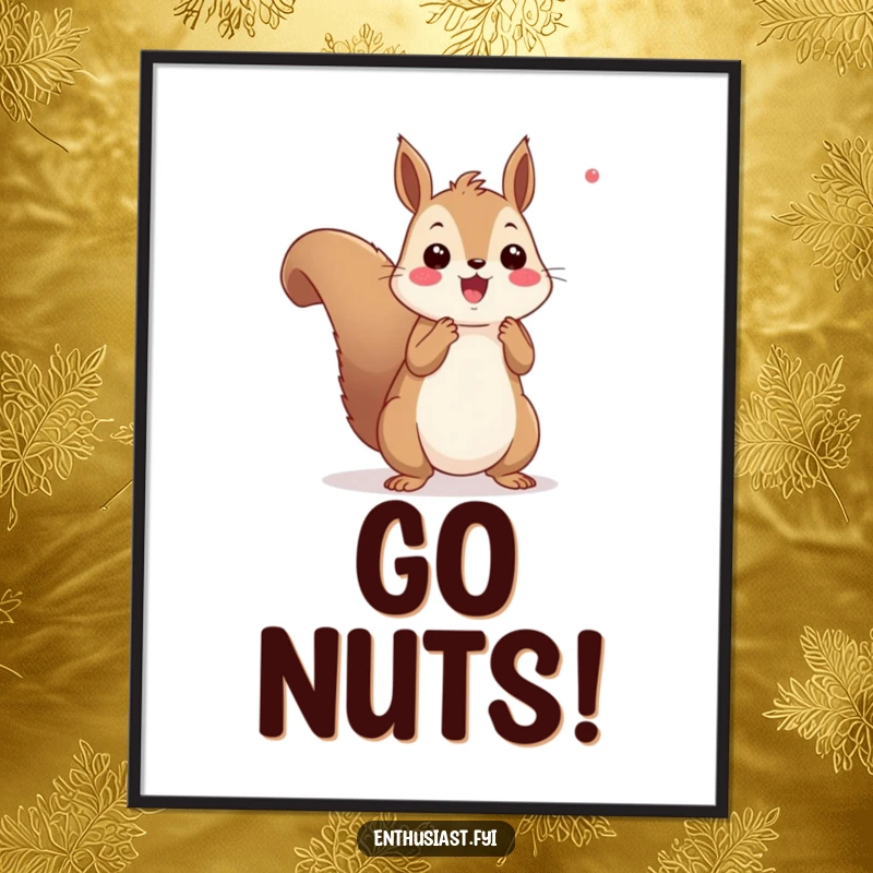 Funny squirrel cheering poster depicting a cheerful squirrel energetically shaking tiny pom-poms, radiating positivity and team spirit, perfect for decor.