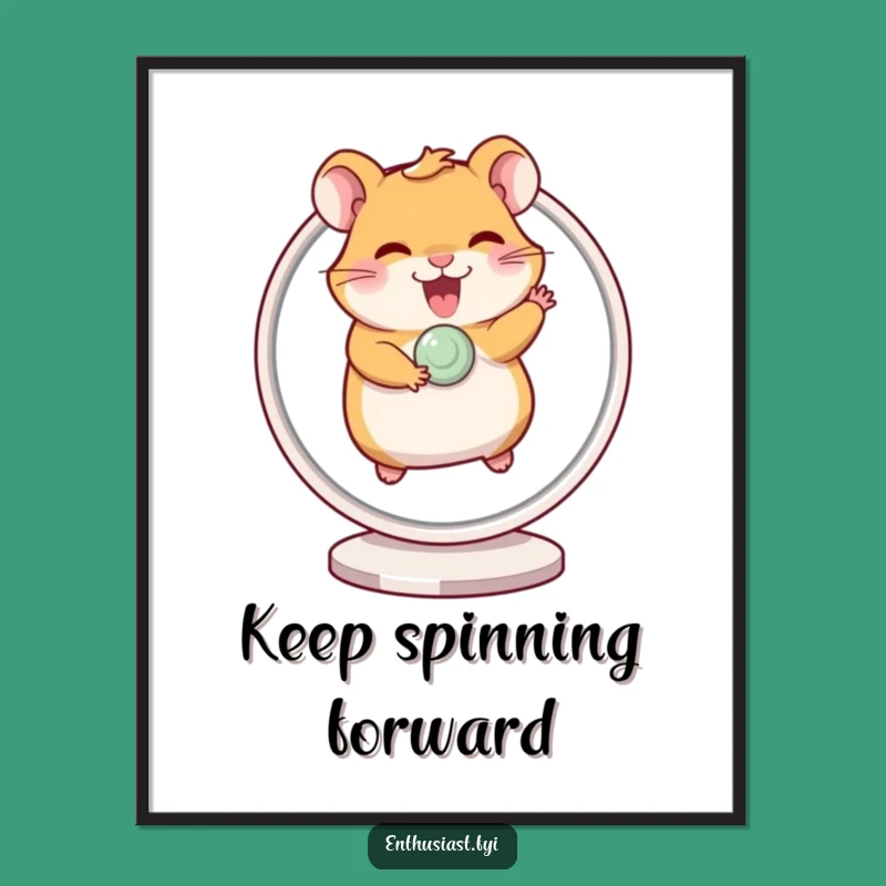 Funny Hamster Wheel Poster: Giggling Energy Art Print, Whimsical Decor Gift