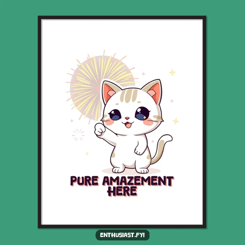 Funny Cat Fireworks Poster: Sparkling Feline Joy, Vibrant & Hilarious Funny Gift for Art Lovers