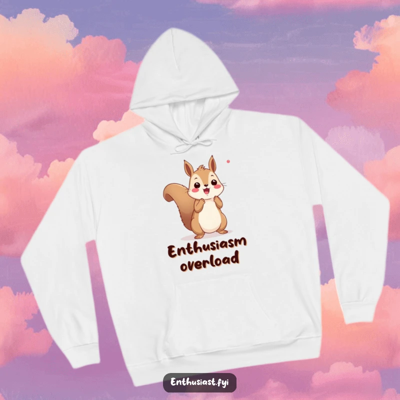 Funny squirrel hoodie featuring a cheerful squirrel holding tiny pom-poms and enthusiastically cheering, offering warmth and a dose of fun.
