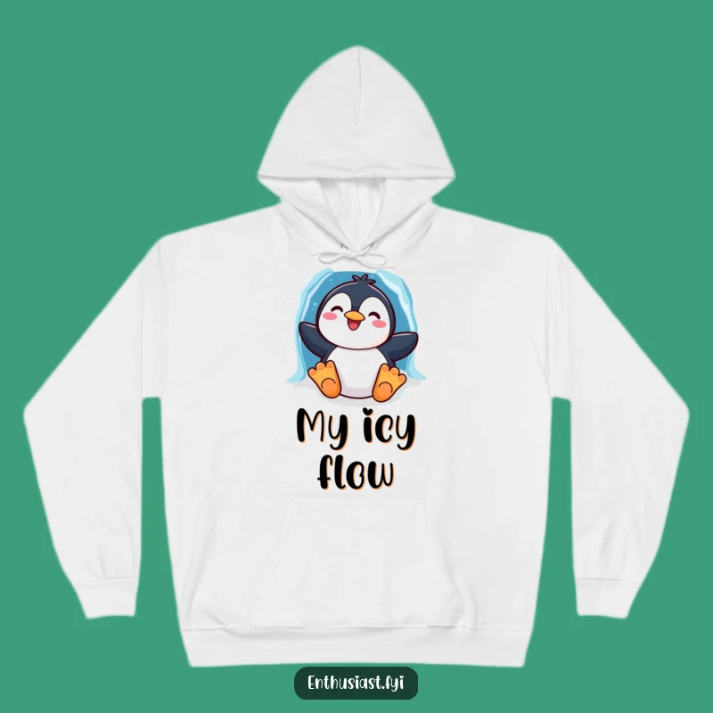 Funny Penguin Slide Hoodie: Cozy Character's Winter Fun, Warm Apparel for Cold Days