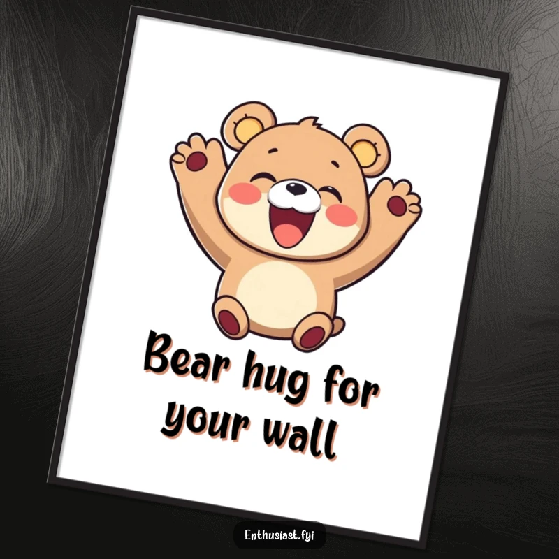 Funny Free Printable Bear Wall Art: A joyful bear raising both paws in celebration, captured in a moment of pure, unadulterated bliss.