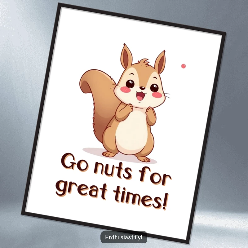 Funny Free Printable Wall Art: A spirited squirrel with pom-poms cheers wildly, bringing vibrant energy to your wall.