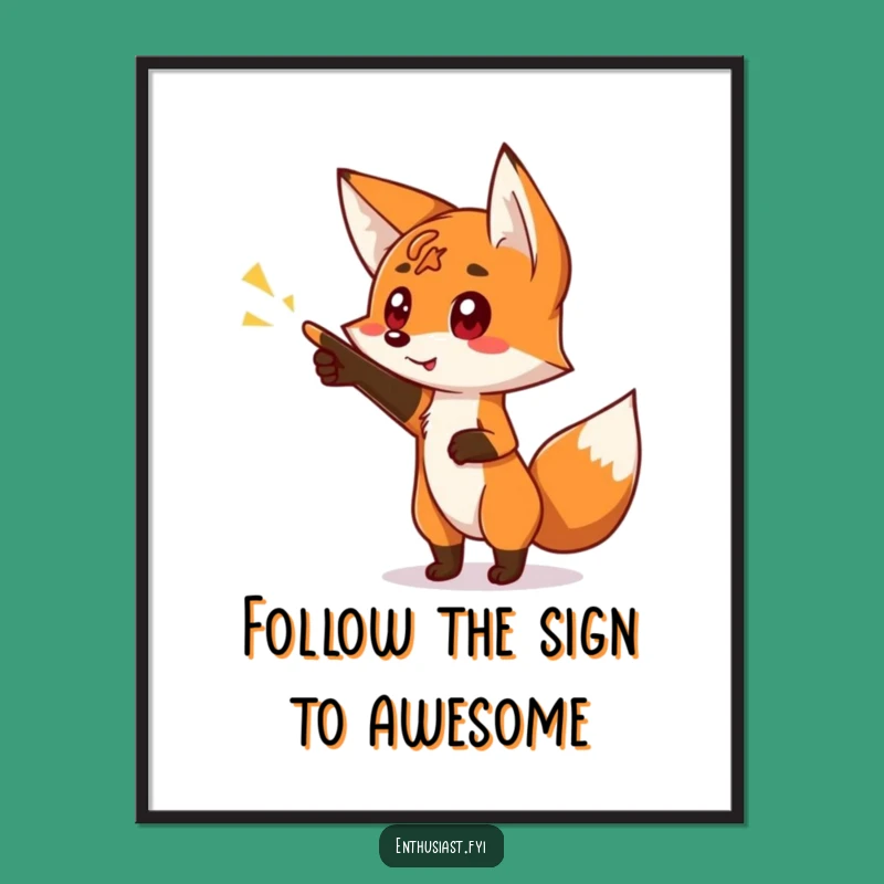 Free Printable Wall Art: Curious Fox Points to Glowing Sign - Funny Downloadable