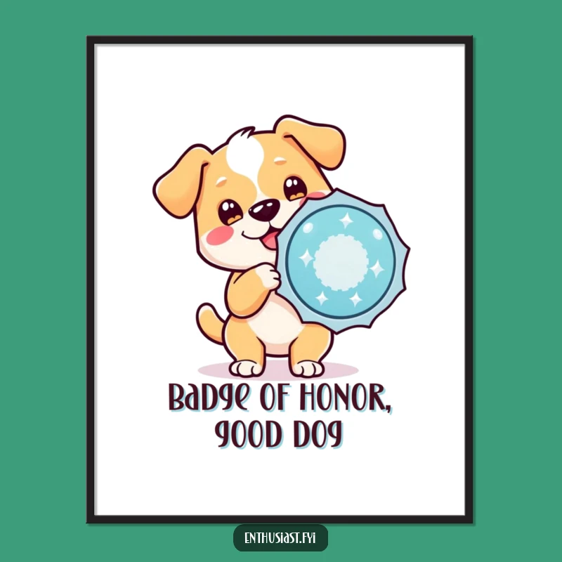 Free Printable Wall Art: Goofy Dog with Sparkling Achievement Badge