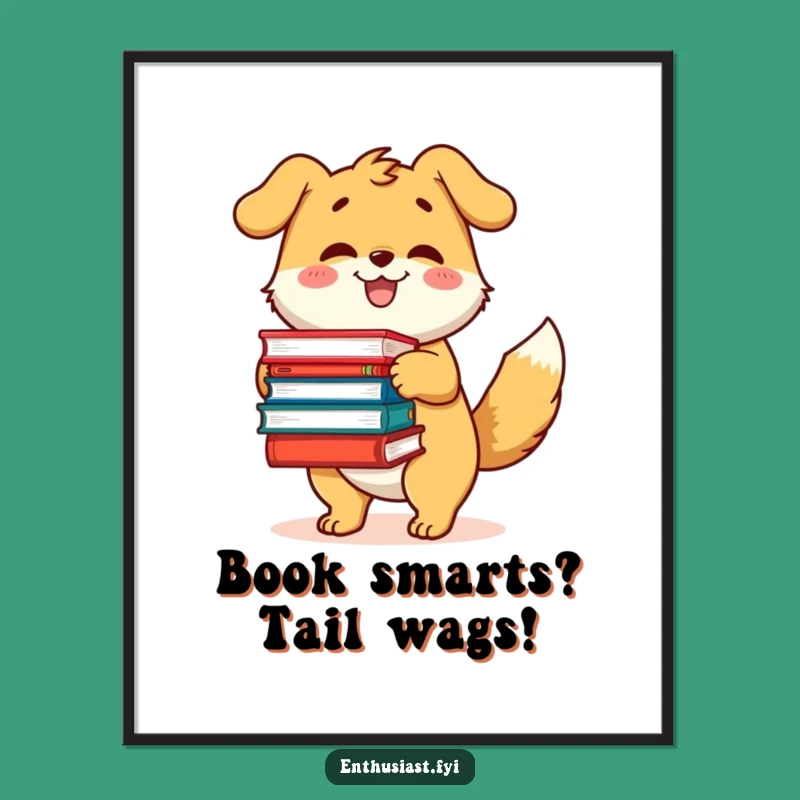 Funny Free Printable Wall Art: Bookworm Dog, Cozy Downloadable Decor